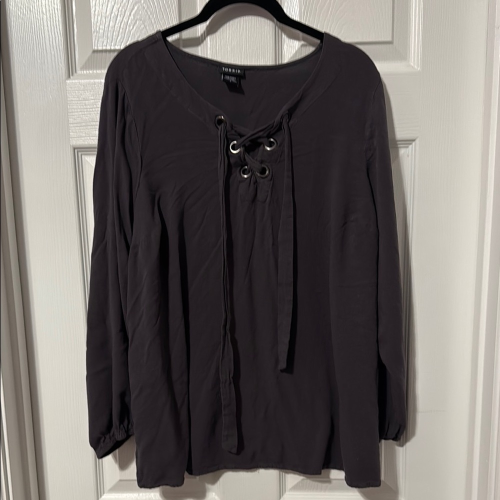 Torrid Black Long Sleeve Tie Front Blouse
